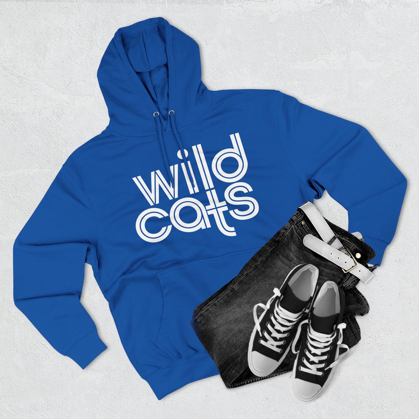 Wild Cats Hoodie — Retro White Logo Fleece Pullover